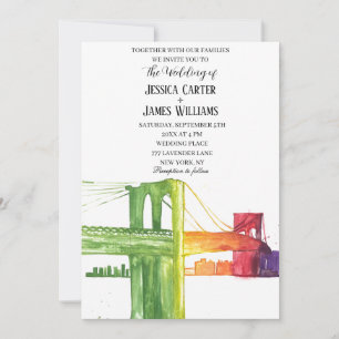 New York City Watercolor Ziel Chic Wedding Einladung