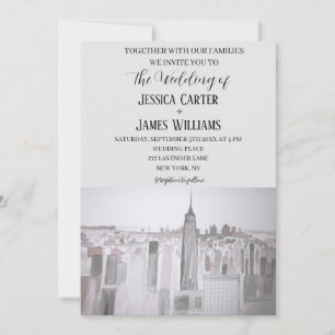 New York City Watercolor Ziel Chic Wedding Einladung