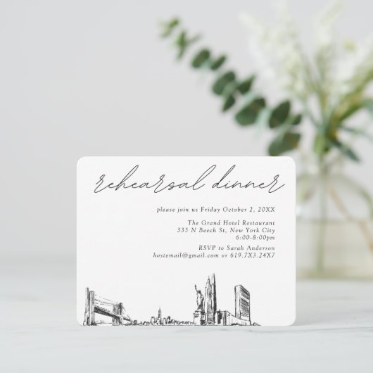 New York City Wedding Elegante Probe Dinner Begleitkarte (Stehend Vorderseite)
