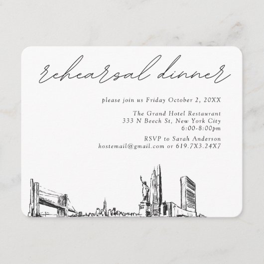 New York City Wedding Elegante Probe Dinner Begleitkarte (Vorderseite)