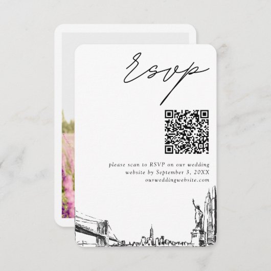 New York City Wedding Modern UAWG QR Code Begleitkarte (Vorne/Hinten)