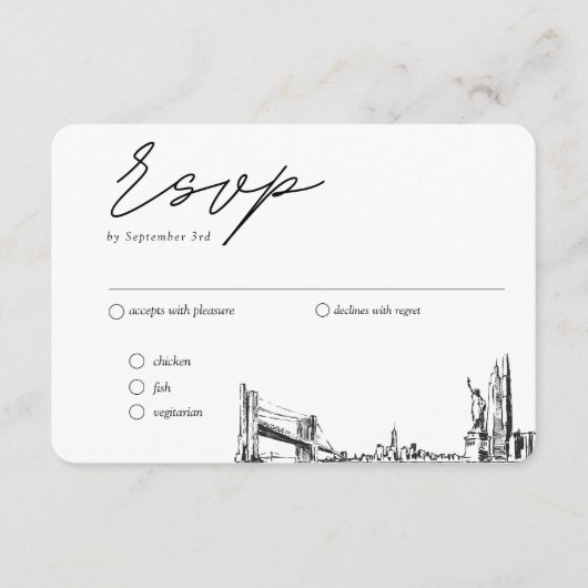 New York City Wedding Traditionelle UAWG Meal Opti Begleitkarte (Vorderseite)