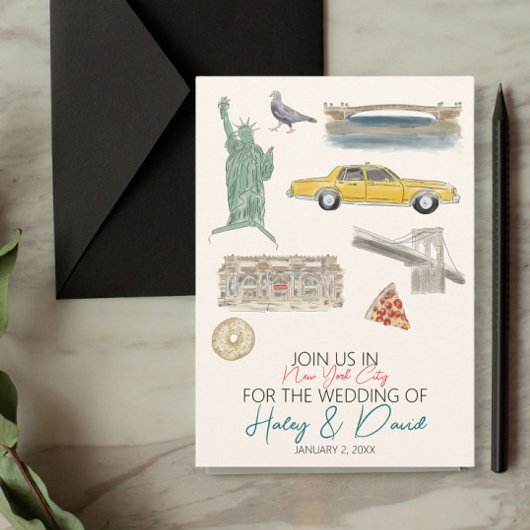 New York City Wedding Watercolor Save The Date