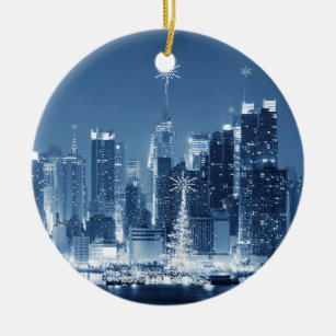 New York City Winter Skyline Weihnachtszusätze Keramikornament