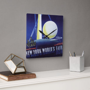 New York City World’s Fair 1939, Vintage Reise Quadratische Wanduhr