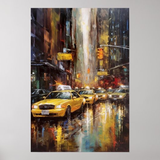 New York City Yellow Cabs Abstrakte Ölgemälde Poster (Vorne)