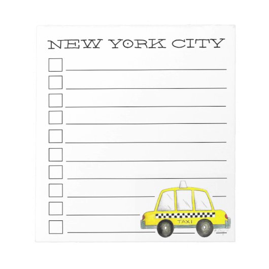 New York City Yellow Taxi Cab NYC Checklist Notizblock (Vorderseite)