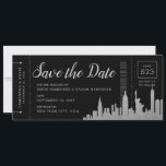 New York City Zielort Silberner Boarding Pass Save The Date<br><div class="desc">New York City Manhattan Skyline Hochzeit in Urlaubsort in Schwarz und Silber Save the Date in Form eines Boarding Pass Flugzeug Tickets mit Platz für Hotelunterkunft und mehrere Veranstaltungsdetails für Ihre Gäste, um ihre Reise früh zu planen. Flugzeug-Ticket speichern Sie die Terminkarten sind Spaß für Gäste, die zu Ihrer Hochzeit...</div>