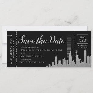 New York City Zielort Silberner Boarding Pass Save The Date