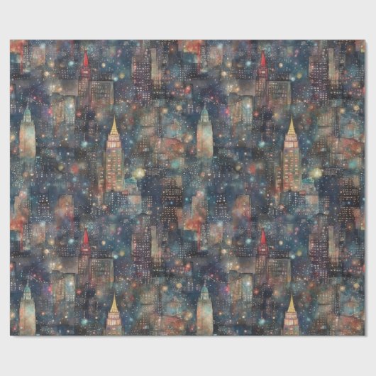 New York City zum Neujahrsfest in Wasserfarben Geschenkpapier (Flach)