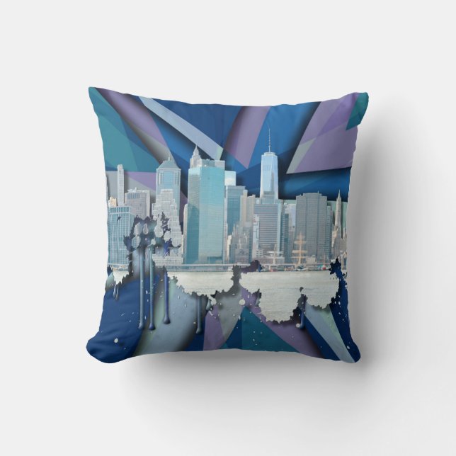 New- York CitySkyline | blaues 3D Kissen (Vorderseite)