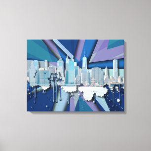 New- York CitySkyline   blaues 3D Leinwanddruck