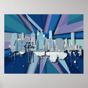 New- York CitySkyline   blaues 3D Poster