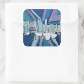 New- York CitySkyline | blaues 3D Quadratischer Aufkleber (Tasche)