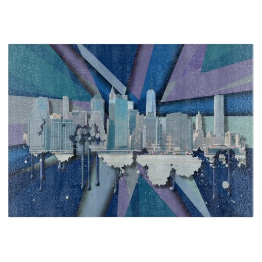 New- York CitySkyline | blaues 3D Schneidebrett (Vorderseite)