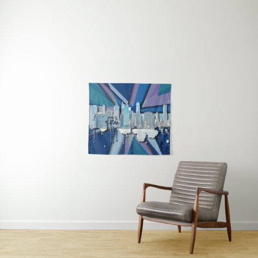New- York CitySkyline | blaues 3D Wandteppich (Beispiel (Horizontal))