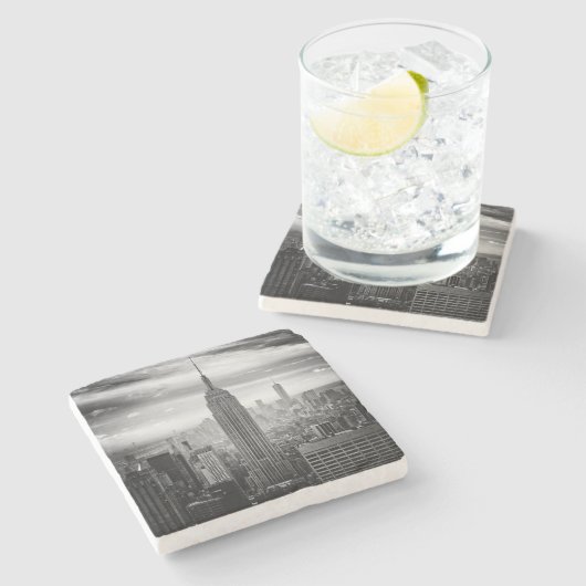 New- York CitySkyline Schwarzweiss Steinuntersetzer (Seitenansicht)