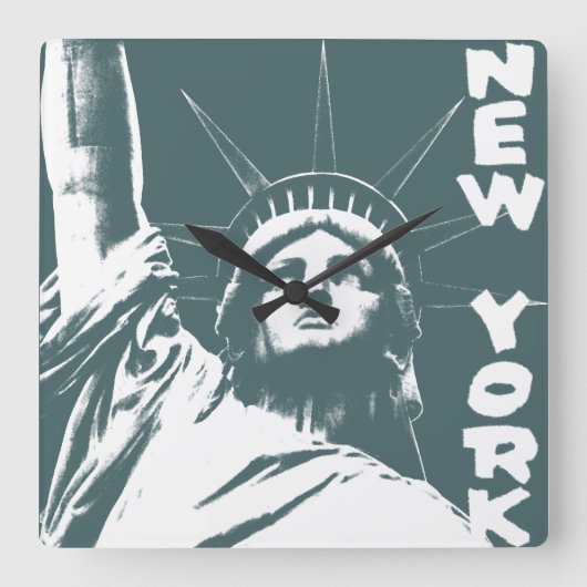 New York Clock Statue of Liberty Wall Clock Quadratische Wanduhr (Vorderseite)