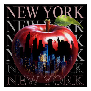New York Der Große Apfel Frucht Silhouette Stadt Poster
