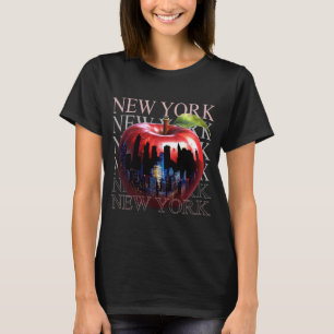 New York Der Große Apfel Frucht Silhouette Stadt T-Shirt