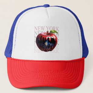 New York Der Große Apfel Frucht Silhouette Stadt Truckerkappe