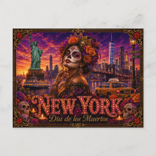 New York Día de los Muertos Retro Postkarte