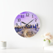New York Digitale Aquarelllandschaft Große Wanduhr (Zuhause)
