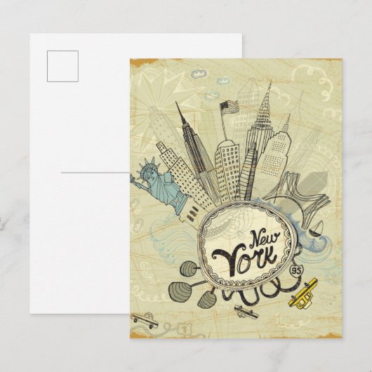 New York Doodle Poster Postkarte (Vorne/Hinten)