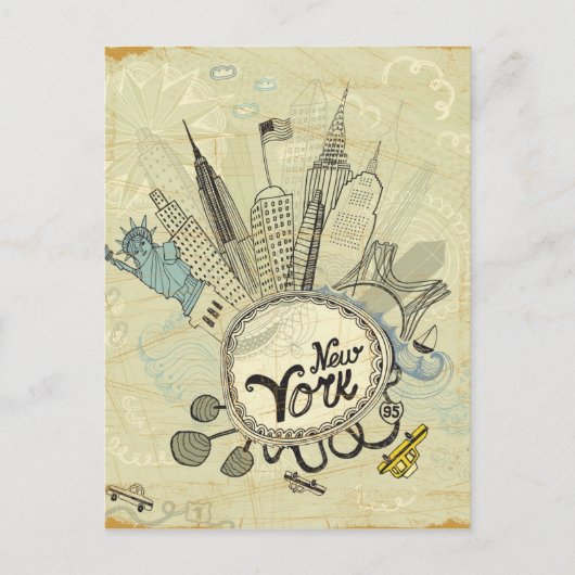 New York Doodle Poster Postkarte (Vorderseite)