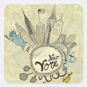 New York Doodle Poster Quadratischer Aufkleber