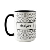 New York Elegant Pattern Black Ringer 15oz Tasse