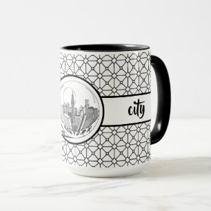 New York Elegant Pattern Black Ringer 15oz Tasse