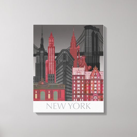 New York Elevations by Night - Red Leinwanddruck (Vorderseite)
