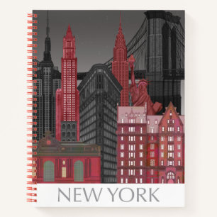 New York Elevations by Night - Red Notizblock