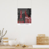 New York Elevations by Night - Red Poster (Küche)