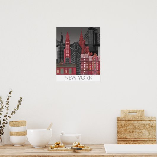 New York Elevations by Night - Red Poster (Küche)