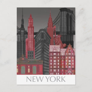 New York Elevations by Night - Red Postkarte