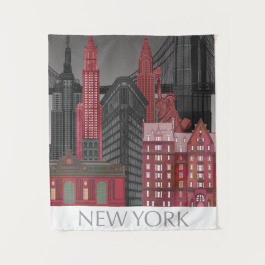 New York Elevations by Night - Red Wandteppich (Vorderseite)