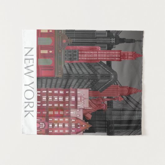 New York Elevations by Night - Red Wandteppich (Vorderseite (Horizontal))