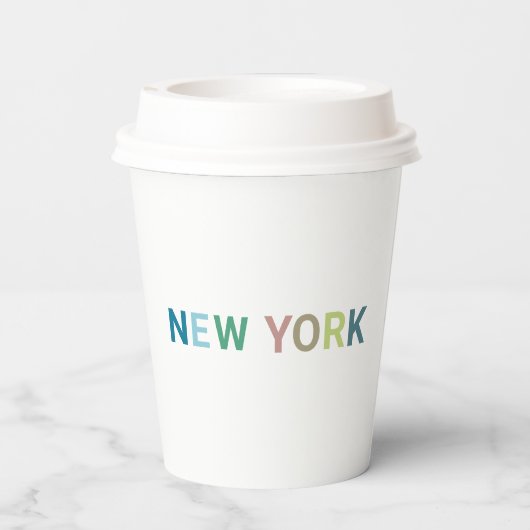 New York: Farbiger Text Pappbecher (Rückseite)