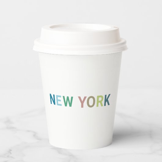 New York: Farbiger Text Pappbecher (Vorderseite)