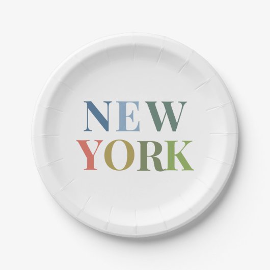 New York: Farbiger Text Pappteller (Vorderseite)