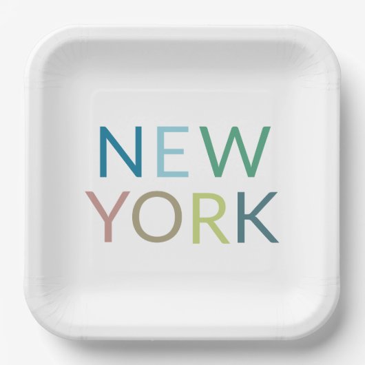 New York: Farbiger Text Pappteller (Vorderseite)