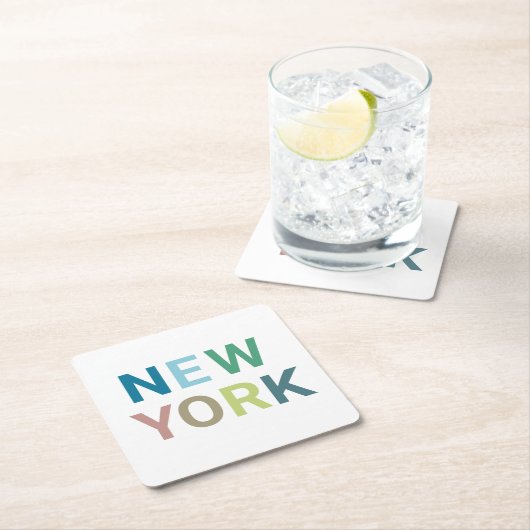 New York: Farbiger Text Rechteckiger Pappuntersetzer (Vor Ort)