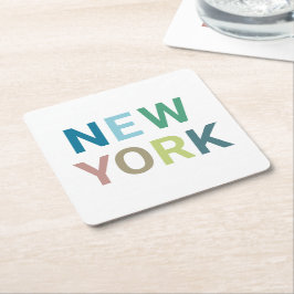 New York: Farbiger Text     Rechteckiger Pappuntersetzer