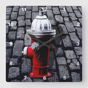 New York Fire Hydrant Illustration Quadratische Wanduhr