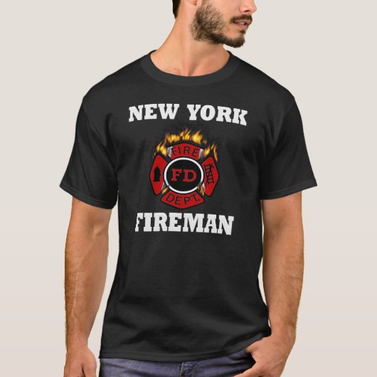 New York Fireman Symbol Flames T-Shirt (Vorderseite)