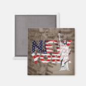 New York Flag Map Liberty Collage Magnet (Vorderseite/Rückseite)