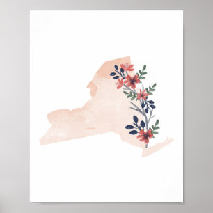 New York Floral Watercolor Staat Poster