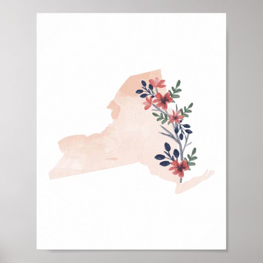 New York Floral Watercolor Staat Poster (Vorne)